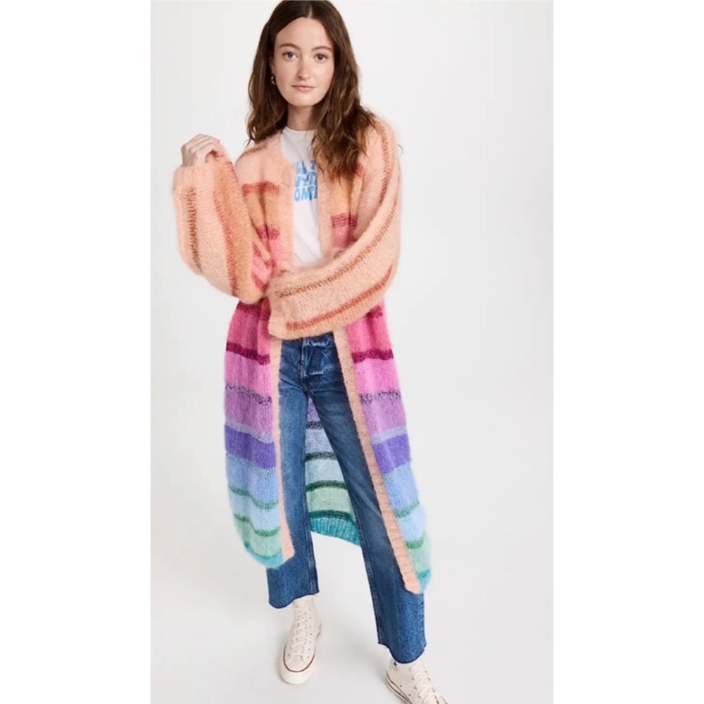 Rose Carmine Stripes Coat Cardigan